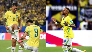 Jugadores de Brasil celebran su victoria sobre Escocia en el Mundial