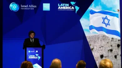 Imagen del presidente Javier Milei durante la Conferencia de Latinoamérica de la Fundación Aliados de Israel