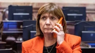 Patricia Bullrich celebrando con la camiseta argentina