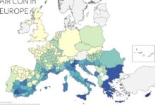 Mapa de Europa con la brecha del aire acondicionado