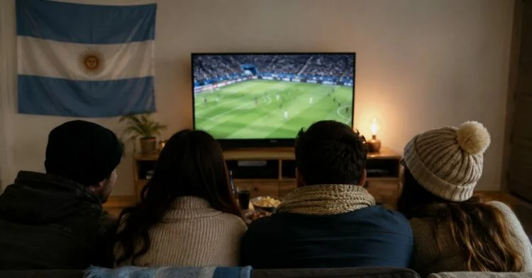 Imagen de un estadio de fútbol con un cielo nublado al atardecer