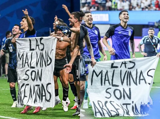 Bandera de Malvinas ondeando en el estadio durante el Mundial 2026