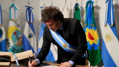 Imagen del presidente Javier Milei durante una conferencia de prensa