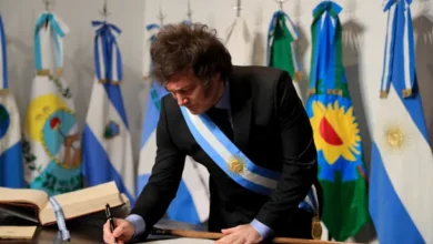 Imagen del presidente Javier Milei durante la vigilia patria