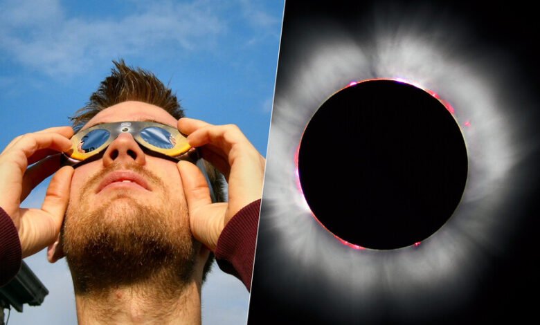 Persona observando el eclipse solar con gafas de protección
