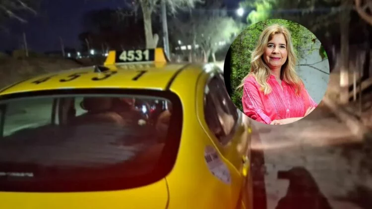 Mercedes Ninci dentro de un taxi frente a la Terminal de Ómnibus de Córdoba