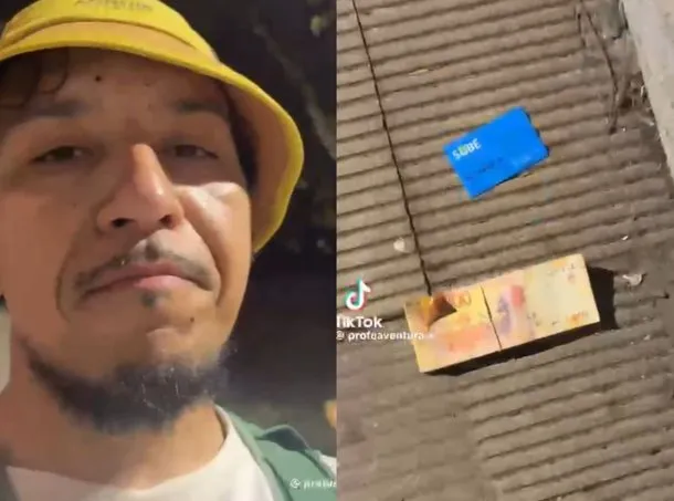 Una persona sosteniendo una tarjeta SUBE y un fajo de dinero, con una expresión de honestidad y determinación